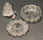 Vintage Cut Glass crystal     Perfume Bottle And Powder Box Vanity Pieces