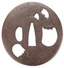 Antique Japanese Tsuba Iron Sukashi Eggplant Edo Katana Koshirae Sword Guard