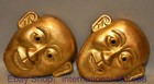 8 4  Antique Old Chinese 24k Gold Gems Dynasty Palace People Face Mask Pair