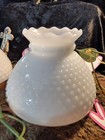 Vintage White Milk Glass Hobnail Hurricane Lamp Shade Ruffle Globe 7 75    Fitter