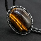 Tiger s Eye Stone Mens Bolo Tie Wedding Necklace Pu Leather Rope Western Cowboy