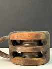 Antique Marine Double Pulley Nautical Sailboat Boat Wooden Brass