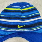 Nike Infant Knit Beanie Blue Stripe Winter Hat Ear Flap Braided Tassel Cap