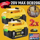 2pack 8 0ah Lithium Ion Battery For Dewalt 20v 20 Volt Max Dcb206 Dcb200 Dcb204