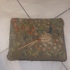 Antique Bird Needlepoint Carved Wooden Foot Stool