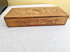 Antique Pyrography Wood Glove Box Art Nouveau Lady Poinsettia Flemish Art 1900s