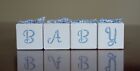 Baby White Blocks Set Of Four Hand Painted Blue Letters And Blue Plaid Material