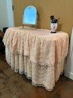 Vintage 40s Kidney Shaped Boudoir Vanity Pink Coquette Lace Dressing Table Cloth