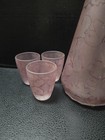 Vintage Pink Frosted Glass Decanter Set 6 Shot Glasses Purple Marble Veined Mcm