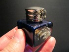 Antique Style Solid Thick Glass Square Cobalt Blue Inkwell Ink Pot Bottle