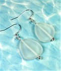 Frosted Crystal White Cultured Sea Glass Handmade With Silver Drop Earrings