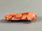 Y6998 Obidome Coral Sculpture Sash Clip Brooch Japan Kimono Accessory Antique