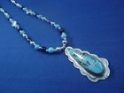 Navajo Sterling Silver Turquoise Inlay Pendant Signed Jr  22  Beaded Necklace