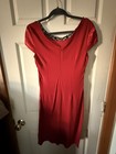Vintag Red Cocktail Cap Sleeve Stretchy Embroidery W blck gold Appliques Size M
