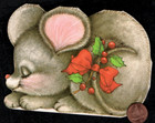 Vintage Christmas Mouse Sleeping Tail Holly Leaves Berries Small - Greeting Card