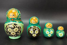 Vtg 5 Piece Matryoshka Russian Nesting Doll Set - Green Floral - Hand Painted