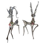 2 Silvestri Vintage Christmas Hand Spun Crystal Glass Reindeer Deer Figurines