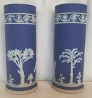 Pair - Wedgwood Jasperware Cobalt Blue Spill Vases Large 7 5  Beautiful Ex Cond