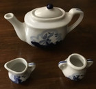 Vtg Delft Blue Miniature Tea Set Windmill Design 12 Piece Complete Hand Painted 