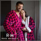 Ross Michaels Mens Robe Buffalo Plaid Hooded Robe  Midlength Plush Fleece Bat   