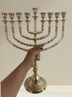 Hanukkah Menorah Jewish Judaica Israel Vintage Brass Chanukah Candle Holder 