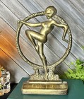 Art Deco Book Ends Solid Bronze Antique Dancing Ladies Hoop Brass Book Holders  