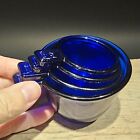 Antique Vintage Style Cobalt Blue Depression Glass 4pc Measuring Cup Set