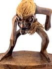 Vintage Carved Wood   Jute Surfer-  Hawaii Tribal Tiki Decor - Braided Hair