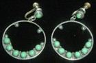 Beautiful Old  Sterling Silver   Green Turquoise Mexican Hoop Earrings  