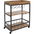 3-tier Industrial Rolling Bar Cart With Wine Rack - 35 In By Sunnydaze