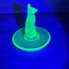 Rare Vintage Uranium Glass German Shepherd Dog Ring Dish Ring Tree Trinket Dish