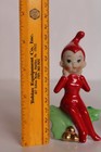 Vintage Mid-century Japan Pixie Christmas Elf On Holly Leaf Figurine Set
