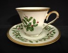 Lenox   Bone China Christmas Holiday Teacup And Saucer Set 24k Gold Trim