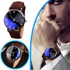 New Men Watch Brown Leather Band Round Dial Analog Quartz Wrist Watch Man Daily