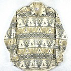 Vtg Roper Flannel Shirt Mens L Beige Gray Pearl Snap Western Aztec Southwestern 