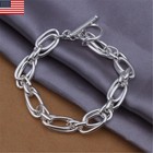 925 Sterling Silver Vintage Thick Chain Bracelet Elegant Unique Stylish Bangles
