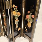 Antique Doll Toy Four Panel Lacquered Wood Screen Divider Floral 14   h Vintage