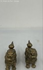Vintage Pair Of Chinese Bronze  Lion Fenshui Foo Fu Dog Incense Burners 4 X 3 In