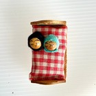 Vintage Miniature Folk Art Bed With Attached Doll Figures Wood Dollhouse Small