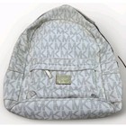 Michael Kors Abbey Medium Backpack Vanilla Signature Logo Acorn Tan Trim Gold