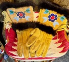 Antique Native American Beaded Gauntlet authentic Ojibway Gloves moosehide glass