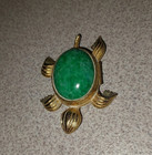 Vintage Avon Sea Turtle Figural Solid Perfume Compact Green Cabochon Rhinestones