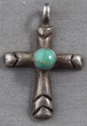 Small Antique  Sand Cast Navajo Sterling   Turquoise Cross Pendant