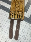 Woven Stretch Waist Belt Womens One Size Brown Wide Double Buckle Leather