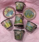 Vintage Tin Litho Rare Htf 7 Pc Children Play Pink Victorian Tea Set Ohio Art Co