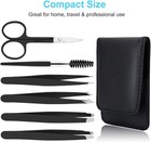 6 Pcs Professional Tweezers Set - Stainless Steel 7 Piece Set  Black 