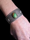 Antique Navajo Turquoise Whirling Log Stamp Work Ingot Silver Cuff Bracelet 7 