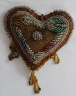 Antique Iroquois Indian Beaded Heart Shaped Pin Cushion