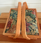 Vintage Wooden Sewing Basket - Basket Weave Wicker Box Fabric Center