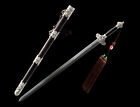 39   Silver Dragon Damascus Folded Steel Chinese Sword Ebony Handmade Qing Jian